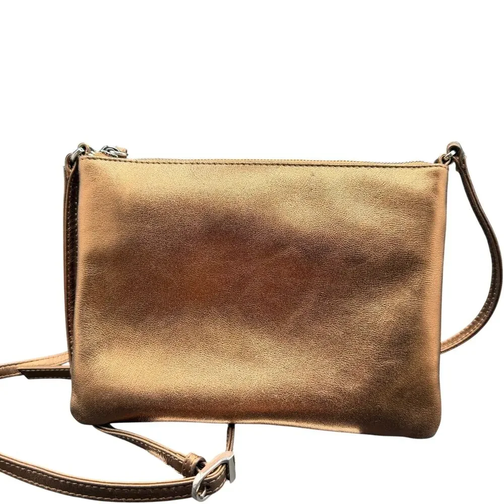 ILI New York Bronze Metallic Leather Crossbody Bag Tassel Organizer